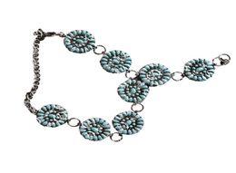 Katherine Factory Mommy and Me Solid Oval Metal Adjustable Wtern Concho Turquoise Belt9311505