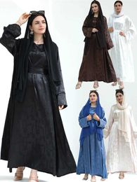 Ethnic Clothing Ramadan Eid Dubai Black Satin Abaya Turkey Islam Kimono Muslim Dress Sets Prayer Clothes For Women Kaftan Robe Femme Musulmane T240510