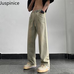 Men's Jeans American Retro Elastic Waist High Street Loose Casual Personality Straight Wide Leg Pants Men Trousers Male Clothes