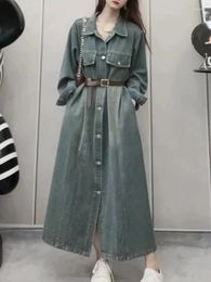 Casual Dresses Denim Women'S 2024 Spring And Autumn Trend Personalized Retro High Fitting Long Trench Coat