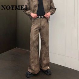 Men's Pants NOYMEI niche deconstruction design PU leather pants mens straight wide leg Trousers 2024 spring new fully matched pleated WA3855L2405