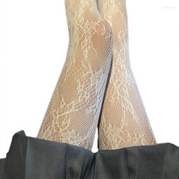 Women Socks Hollow Out See-Through Mesh Fishnet Pantyhose Sweet Lace Floral Patterned Jacquard Tights Stockings