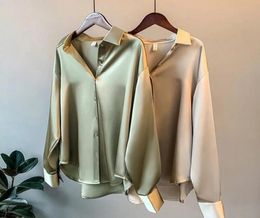 2022 Spring Womens Clothing Silk Shirts Vintage Blouses Sheer Top Long sleeve Dress Shirt Plus Size Woman Overshirt6633976