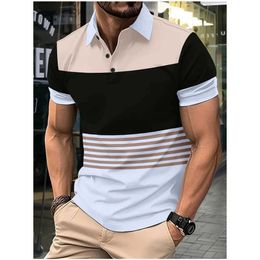 Men's Polos Mens polo short sleeved top fashionable mens polo clothing new mens printed striped polo shirt casual plus size shirtL2405