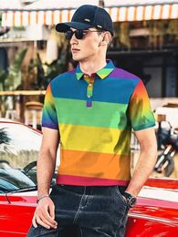 Men's Polos Mens Youth Short Sleeve Fashion Edition Rainbow Stripe Pattern Summer Mens Polo Short SleeveL2405