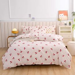 Bedding Sets Kawaii Cherry Duvet Cover Set 3 PCS Aesthetic Comforter With Fruit Motifs Polyester Reversible Twin King Size