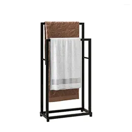 Storage Boxes 2-Tier Blanket Shelf Towel Rack With Bars Holder Stand Freestanding Bathroom Organizer Black Steel Wire 17.52"x8.27"x34.65