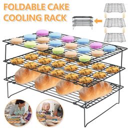 Baking Moulds 3 Layers Cake Cooling Rack Stainless Steel Non-stick Food Tray Foldable Space Saving Bread Barbecue Cookies Holder Shelf