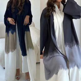 Ethnic Clothing Stylish Tie Dyed Kimono Open Abaya for Women Cloak Cardigan Robe Dubai Islamic Clothing Loose Coverup Turkish Gowns Outwear T240510LRUS