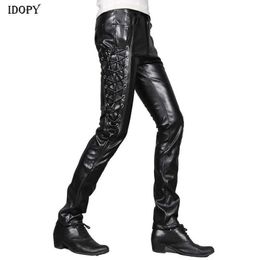 Pantaloni da uomo idopopy maschi speciali pantaloni in pelle artificiale stretta personalizzata punk punk black in pizzo nero bicicletta da uomo gotico trojan horsel2405