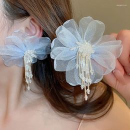 Dangle Earrings Sweet Mesh Flower Crystal Tassel Large For Women Party Jewelry