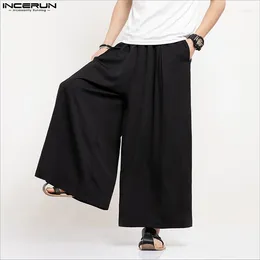 Men's Pants INCERUN 2024 Men Solid Colour Elastic Waist Wide Leg Trousers Pleated Streetwear Harajuku Vintage Casual S-5XL