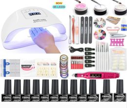 80w 48w 36w Led Uv Nail Lamp Manicure Set 10 Colour Gel Nail Polish Varnish Set Acrylic Kit UV Extension Gel Kit With Drill5568081