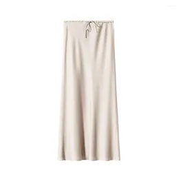 Skirts Women High-waisted Long Skirt Breathable Elegant Silky Satin High Waist Maxi For Ankle Length A-line
