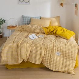Bedding Sets Cotton Plaid 4 Pieces Quilt Covers Set Breathable Soft Flat Sheet Four Seasons Chequered Tartan Pillow Cases Duvet Cover