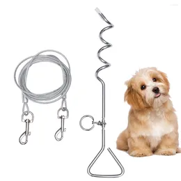 Dog Collars Heavy Duty Retractable Tie Out Pulling Rope Fixing Rod Outdoor Stake Spiral Steel