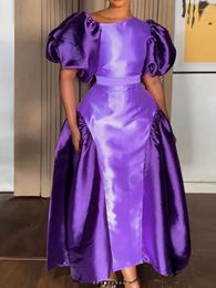 Ethnic Clothing Purple Africa Dress For Women Robe Dashiki Femme Big Size Elegant Africain Clothes Puff Sleeve Midi Banquet Party Evening