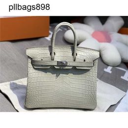 Women Brkns Handbag Genuine Leather 7A Handswen Pure Water Mist Dyed Crocodile Skin Belly 25 Luxury Pearl WhiteLAIS