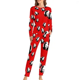 Women's Sleepwear Cute Panda Pajamas Female Animal Print Romantic Spring 2 Pieces Casual Oversized Set