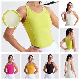 lul Round neck three-dimensional Split fixed cup yoga vest Fitness Run Yoga clothing for exercise