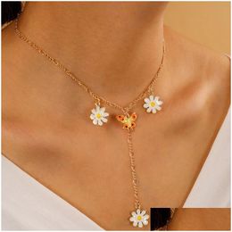 Pendant Necklaces Bohrmian Pretty Butterfly Flowers Long Chain Neckalce For Women Trendy Gold Colour Alloy Jewellery Collar Drop Delive Dh5Zs