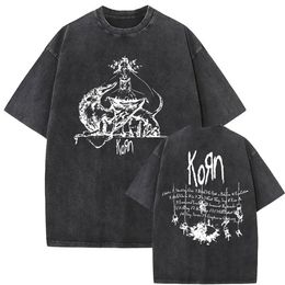Washed Vintage Rock Band Korn Follow The Leader Album Graphic Tshirt Short Sleeve Men Oversized T-shirts Unisex Gothic T Shirts 240424