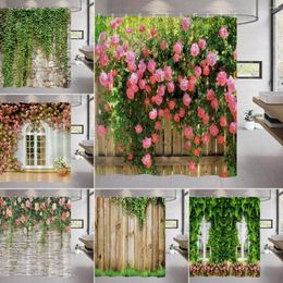 Shower Curtains Flower Wall Curtain Street Scenery Spring Plant Vines Rustic Window Leaves Garden Polyester Fabric Bathroom Decor