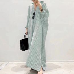 Casual Dresses Striped Printed Shirt Long Dress For Women Summer Turndown Collar Female Fashion Button Up Loose
