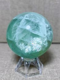 Decorative Figurines Natura Crystal Green Fluorite SPhere With Rain Bow Free Form Carving Reiki Healing Stone Home Decoration Exquisite Gift