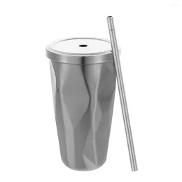 Cups Saucers ONZON Stainless Steel Tumbler With Straw And Cold Double Wall Drinking Coffee Mugs 500ml Irregular Diamond