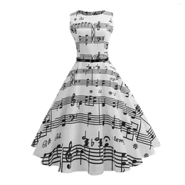 Casual Dresses Music Note Print Summer Women Robe Vintage Sleeveless O-Neck Swing Party Dress Rockabilly Pinup A Line