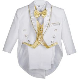 Babys Sets Christening Outfit Kids Wedding Birthday Party Suit Tuxedo Coat Shirt Pant Vest Bow Tie Gentleman Baptism Clothes 240510