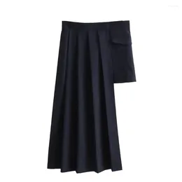 Skirts UNIZERA2024 Autumn And Winter Women's Casual Versatile Slim Fit High Waist Asymmetric Wide Pleated Half Length Skirt