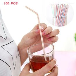 Drinking Straws 100Pcs Plastic Disposable Elbow For Kitchenware Bar Party Event Supply Striped Bendable Cocktail