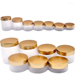 Storage Bottles Packing Container Plastic Frost Bottle Jar Gold Cover Wiht White Pad 50G 80G 100G 120G 150G 200G 250G Refillable 20Pcs