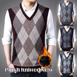 Men's Vests Fashion Diamond Chequered Knitted Vest Pullover V Neck Sleeveless Sweater Autumn Winter Casual Business Men Clothing