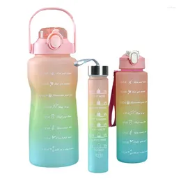 Water Bottles FENGTAO 3 Piece Set Large Gallon Bottle With Straw & Motivational Time Maker And Strap Half Small Wat