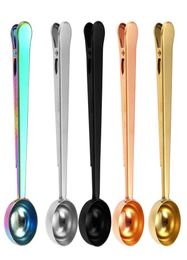 Coffee Scoop with Seal Clip Stainless Steel Tea Measuring Spoon Tools 2 in 1 Kitchen Supply Multicolor Silver Gold XBJK21044847080