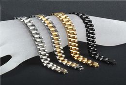 Men Stainless Steel Watch band Strap Bracelet Watchband Wristband Bracelets Black Silver Gold Hip hop Wrist Strap Link 10mm 22cm8268843