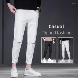 Men's Jeans Spring White Slim Little Feet Nine Points Pants Stretch Casual Male Clothes Ankle Length Denim Pant