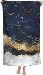 Towel Bath Navy Blue Marble Gold Abstract Beach Towels Soft Absorbent Washcloths Quick Dry Towelling Bathroom Spa Gym Swimming