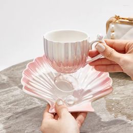 Mugs 240ml Pearl Cup Coffee High Temperature Ceramic Niche Light Luxury Water Afternoon Tea Mug Household Saucer Set