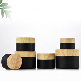 Glass Empty Cosmetic Cans Face Cream Make Up Travel Portable Bottle Wood Grain Lids Jar Storage Frosting Black Lady New 2 2gj G21691237