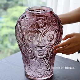 Vases "Lalique Lai Li Dark Reddish Purple Crystal Mid-Ancient Vase