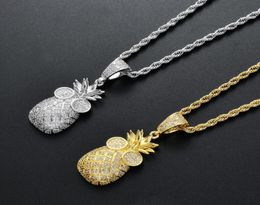 hip hop pineapple diamonds pendant necklaces for men women Religion Christianity luxury necklace Jewellery gold plated copper zircon6021456