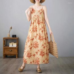 Casual Dresses Thin Light Soft Cotton Sleeveless Loose Summer Beach Dress For Women Holiday Outdoor Travel Style Vintage Strap