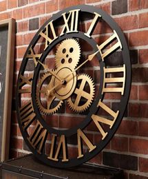 Wall Clocks Handmade Oversized 3D Retro Rustic Decorative Luxury Art Big Gear Wooden Vintage Large Clock On The Stereoscopic4356451