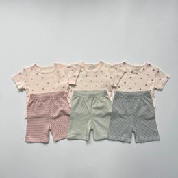 Clothing Sets Summer Boy Girl Baby Love Print T-shirt Suit Kid Ribbed Cotton Short Sleeve Tops Solid Pants 2pcs Children Casual Tees Set