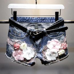 Women's Jeans Denim Shorts Women 2024 Summer Korean Embroidery Flowers Loose Thin Personality Pants Wide Legs Streetwear