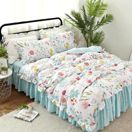 Bedding Sets Girls Duvet Cover Bedspread Ruffle Floral Luxury Flower Leaves Set Princess King Quilt Bed Skirt